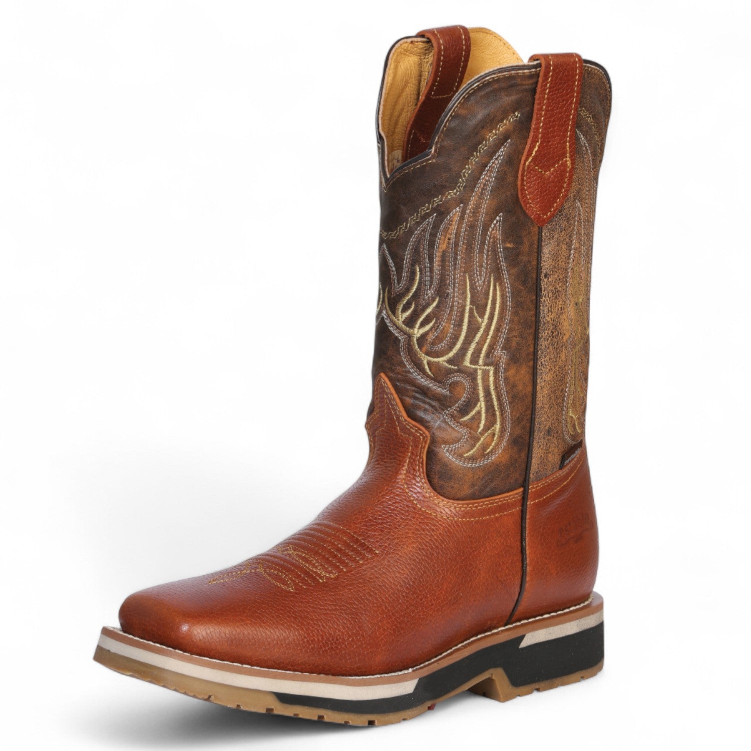 Establo Men´s Genuine Leather Pull-On Square Toe Work Boots - Honey Color - Side View