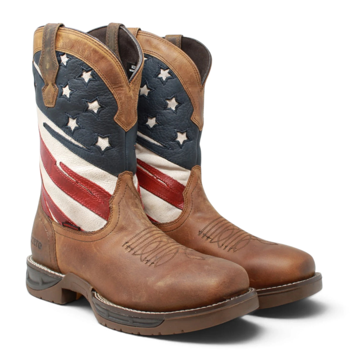 Acero Men´s Genuine Leather Square Toe USA Flag Work Boot - Oiled Brown - Pair Side View