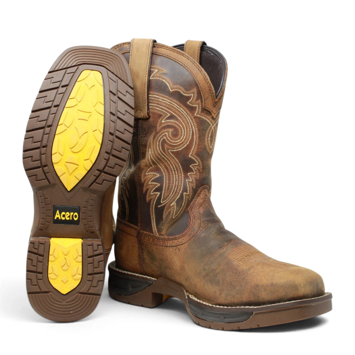 Acero Men´s Genuine Leather Square Toe Work Boot - Tan - Side/Sole View