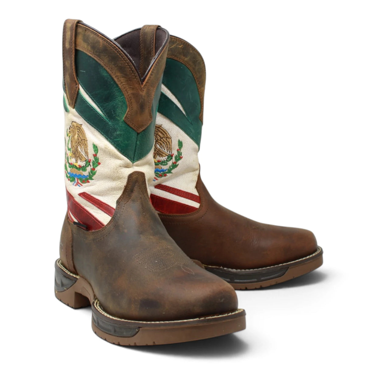 Acero Men´s Genuine Leather Square Toe Mexico Flag Work Boot - Tan - Pair Side View