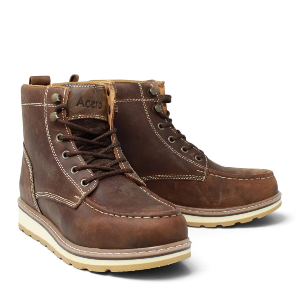 Acero Men´s Genuine Leather Moc Toe with Rhino Sole Work Boot - Horse Tan - Pair Side View