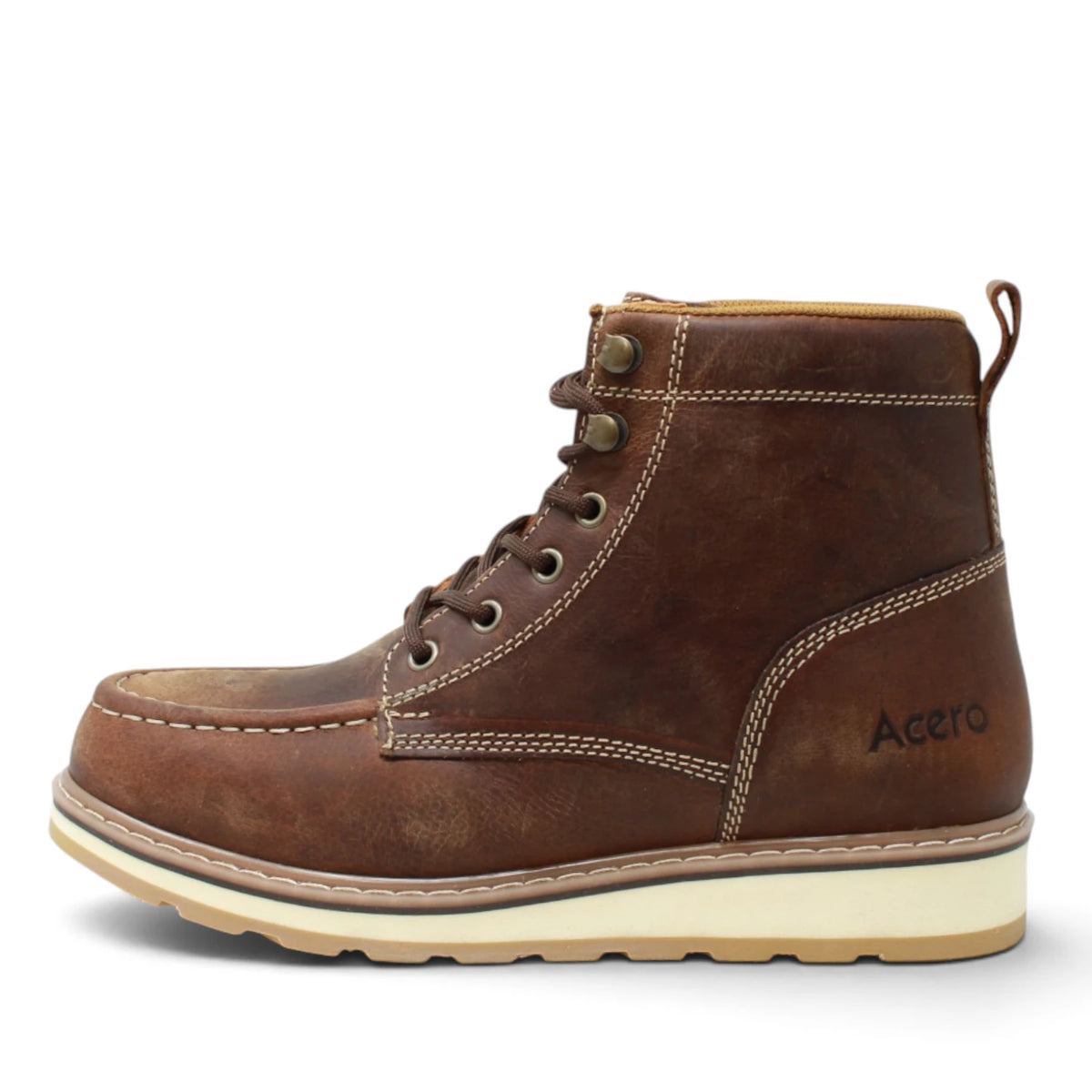 Acero Men´s Genuine Leather Moc Toe with Rhino Sole Work Boot - Horse Tan - Left Side View