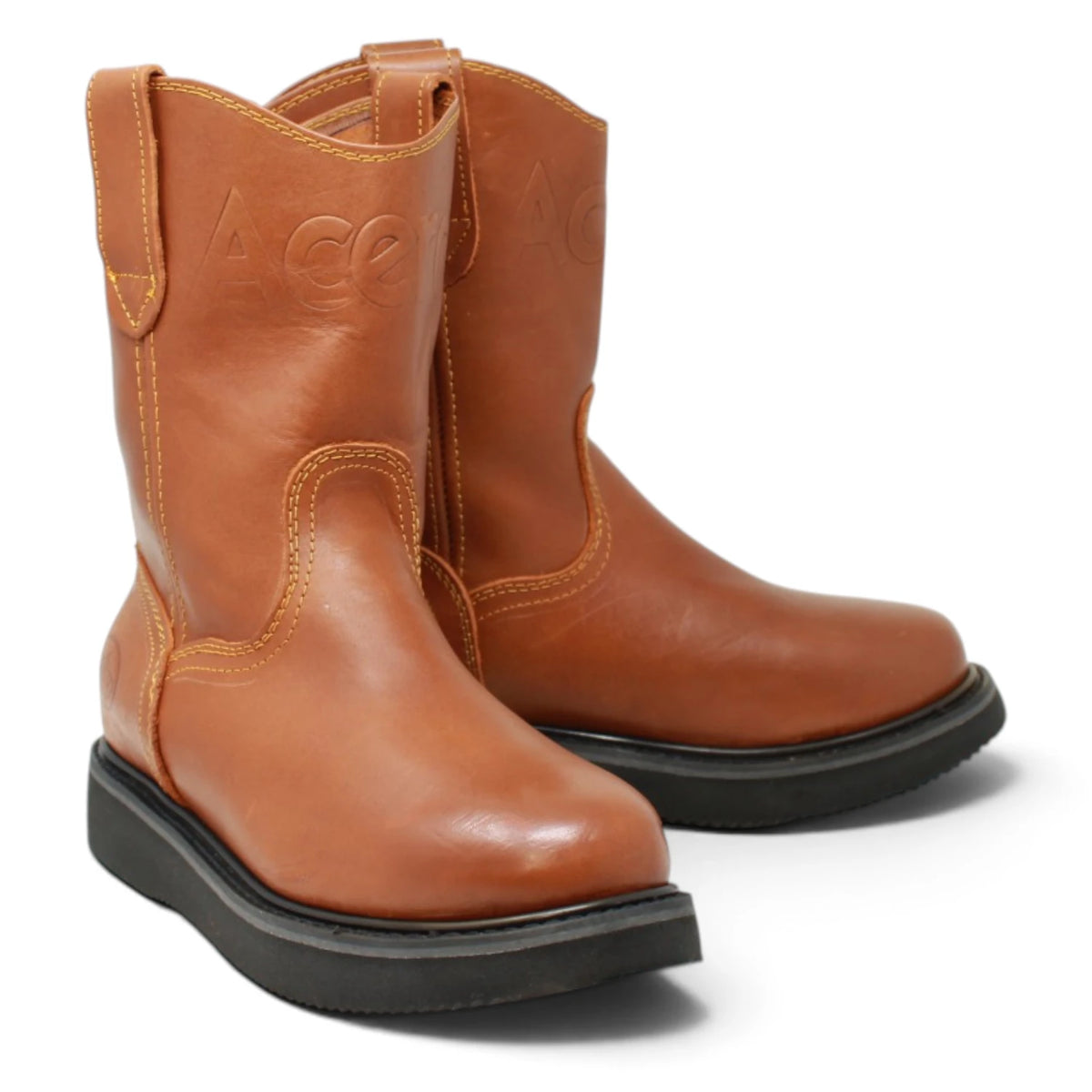 Acero Men´s Genuine Leather Round Roper Toe Work Boot - Grasso Honey - Pair Side View