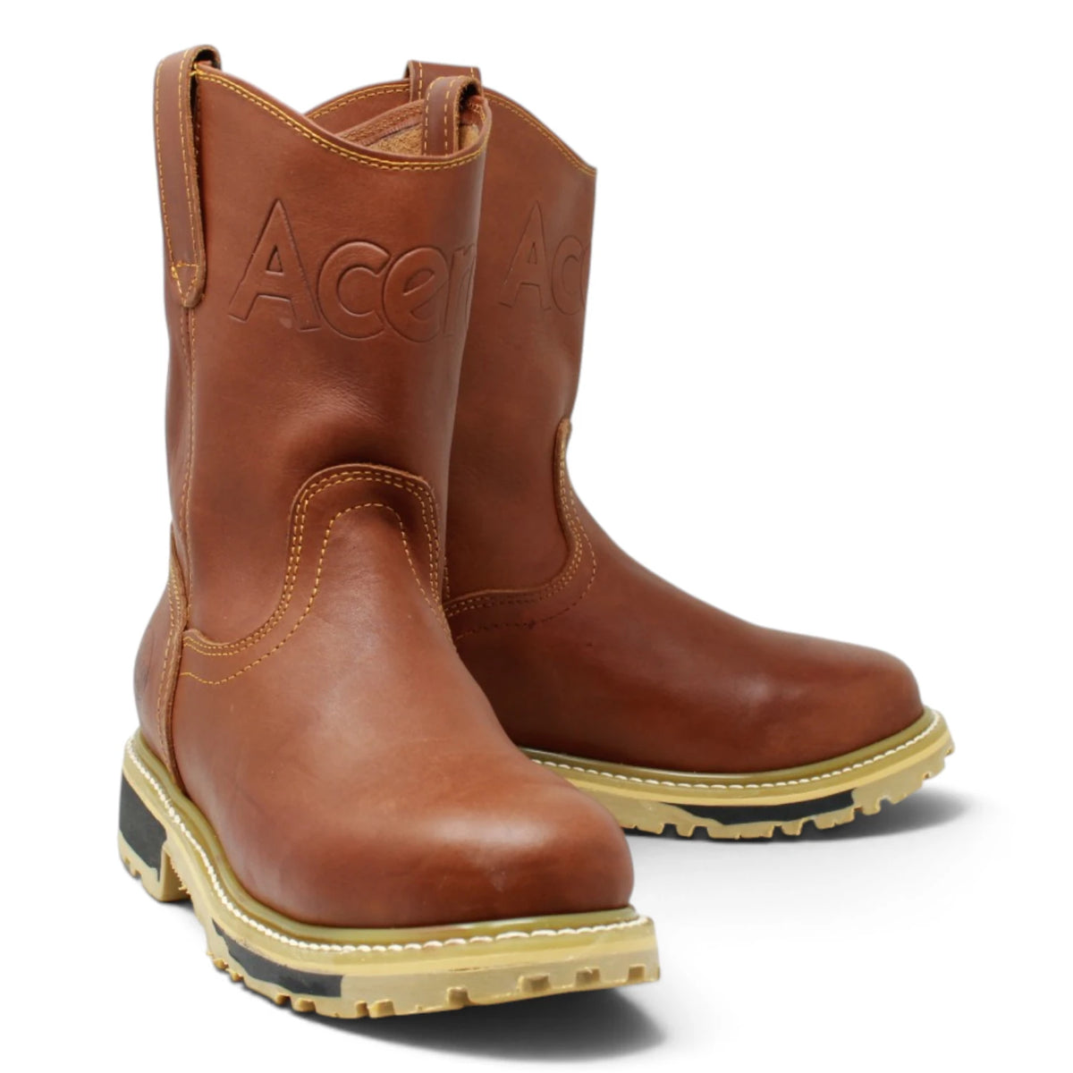 Acero Men´s Genuine Leather Round Roper Toe with Bicolor Sole Work Boot - Grasso Honey - Pair Side View