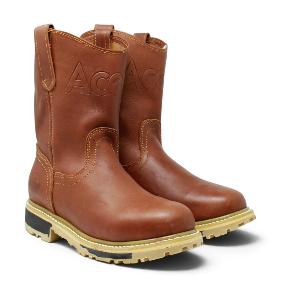 Acero Men´s Genuine Leather Round Roper Toe with Bicolor Sole Work Boot - Grasso Honey - Pair Side View