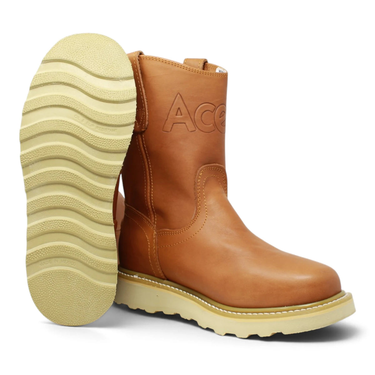 Acero Men´s Genuine Leather Round Roper Toe with Oasis Sole Work Boot - Grasso Tan - Side/Sole View