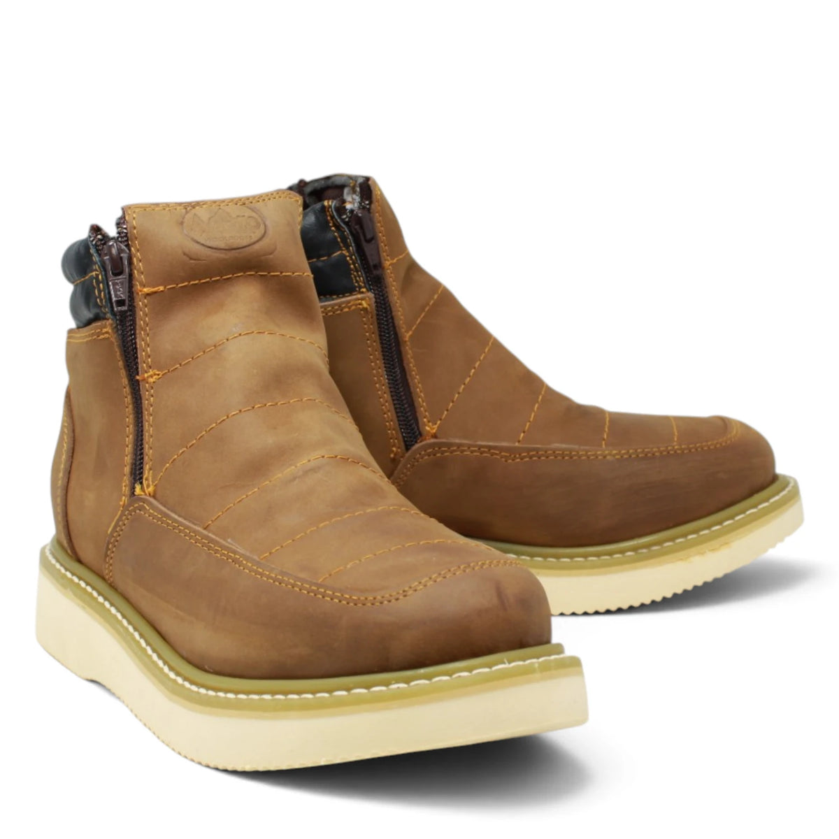 Acero Men´s Genuine Leather Round Toe with Zipper Ankle Work Boot - Crazy Sand - Pair Side View