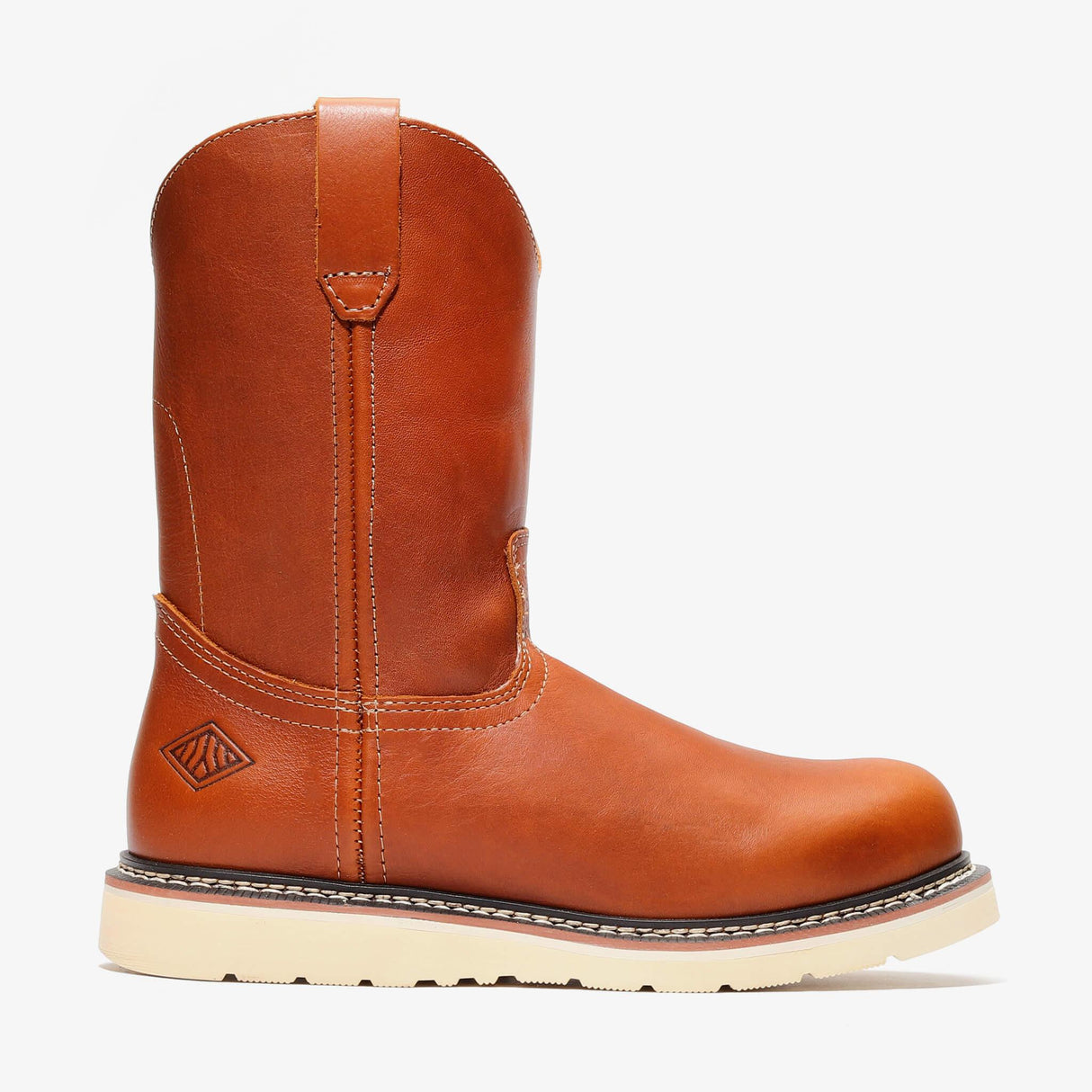 Bonanza Frontier 10-inch Golden Tan Wellington work boots – durable leather, slip-on design, and comfort that lasts all day.
