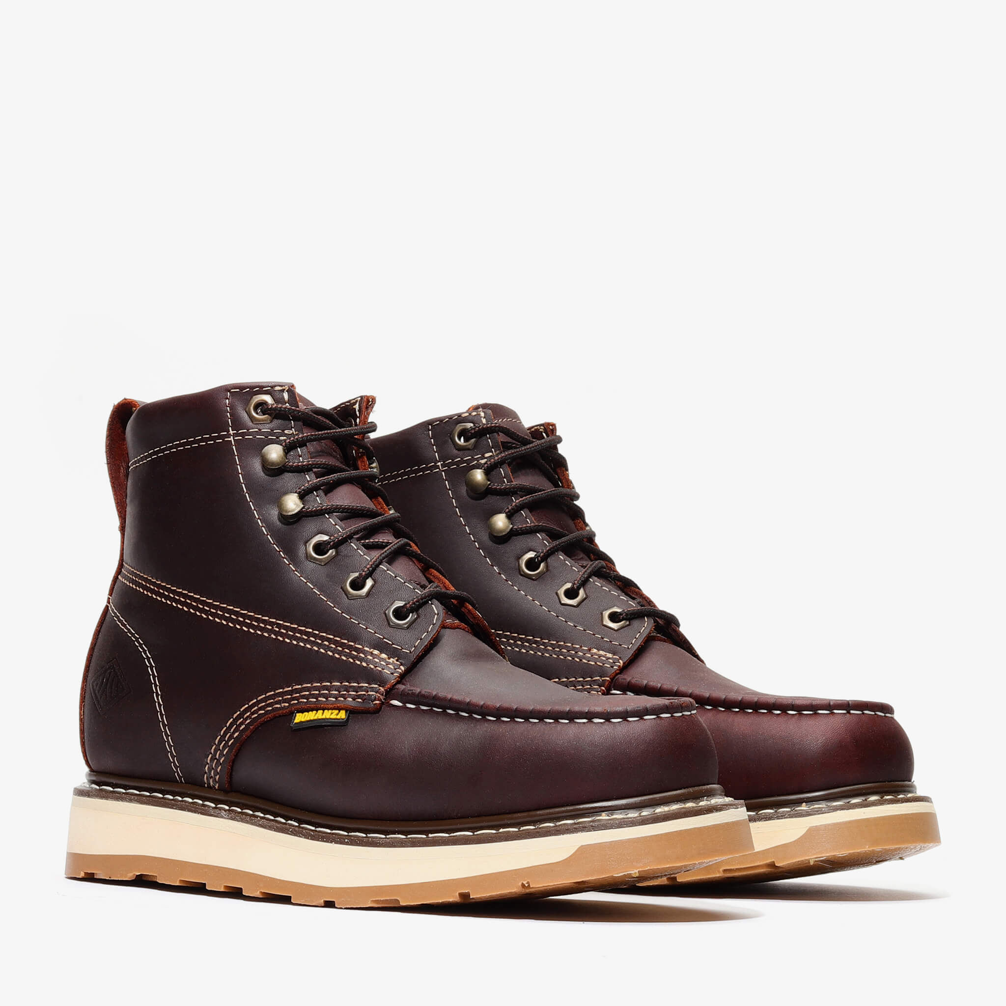 Bonanza Men´s Frontier Dual 6" Moc Toe Work Boots - Burgundy - Pair Side View