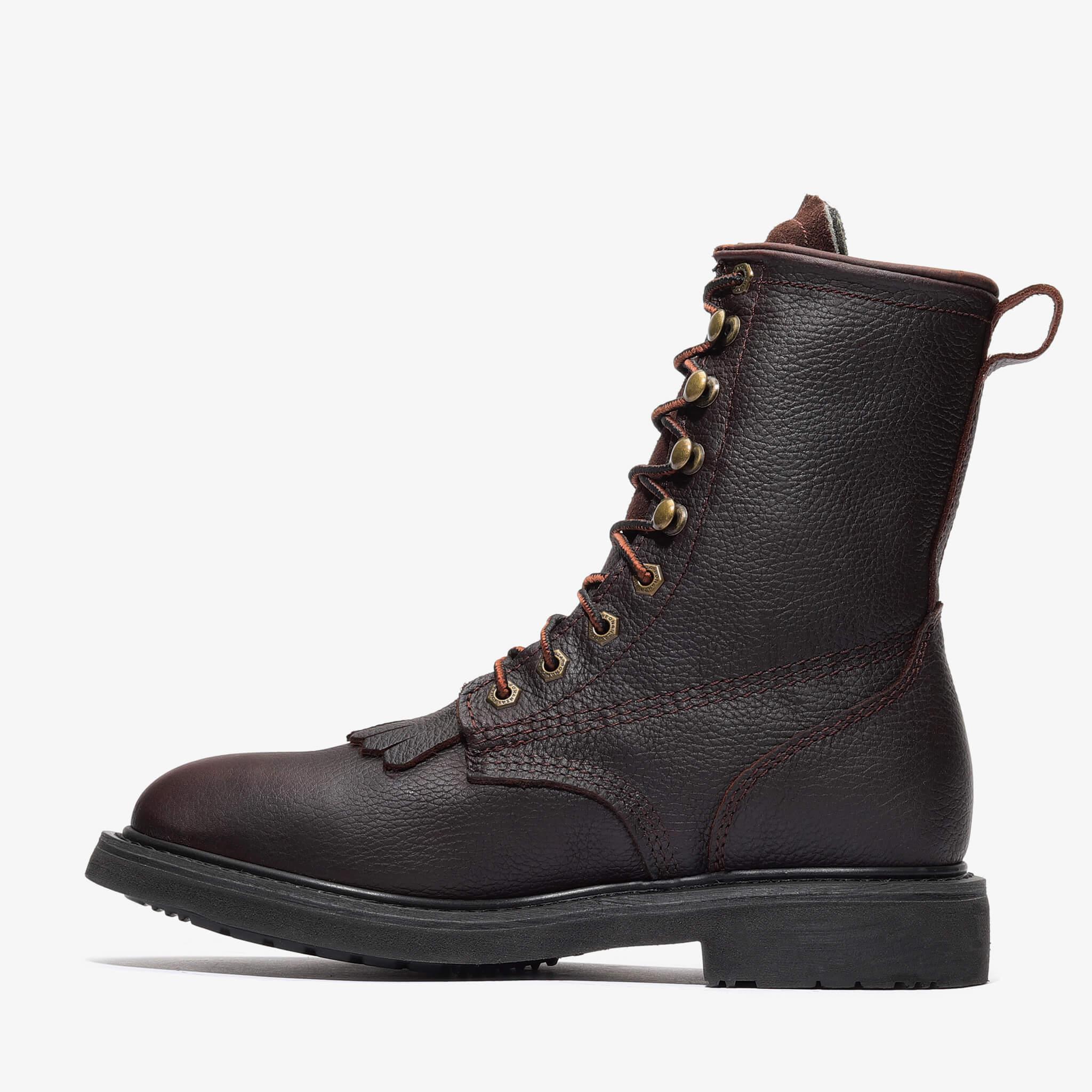 Dark Brown Bonanza 8-inch lace-up leather work boots with classic rancher design