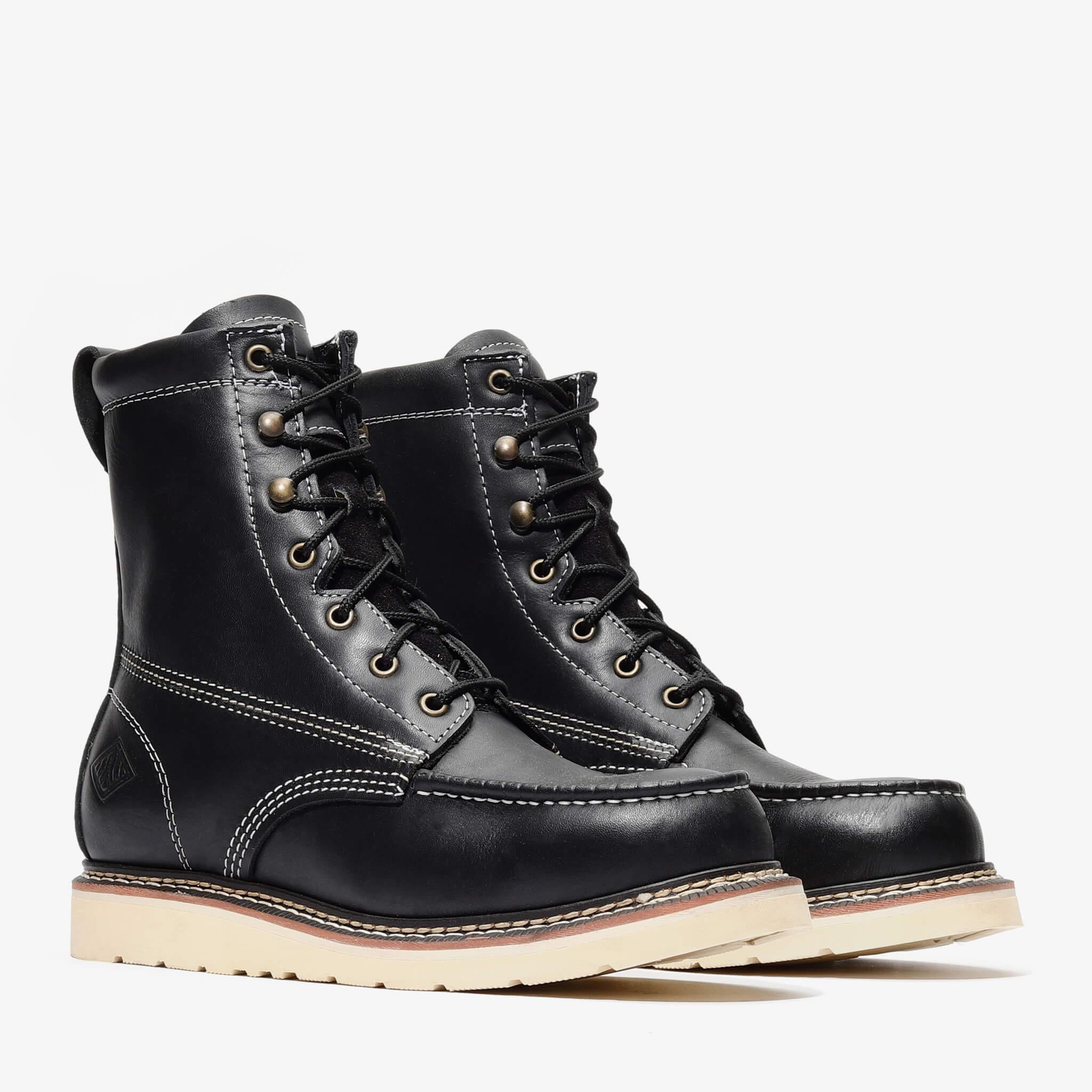 Bonanza Men´s Frontier Classic 8" Moc Toe Work Boots - Black - Pair Side View