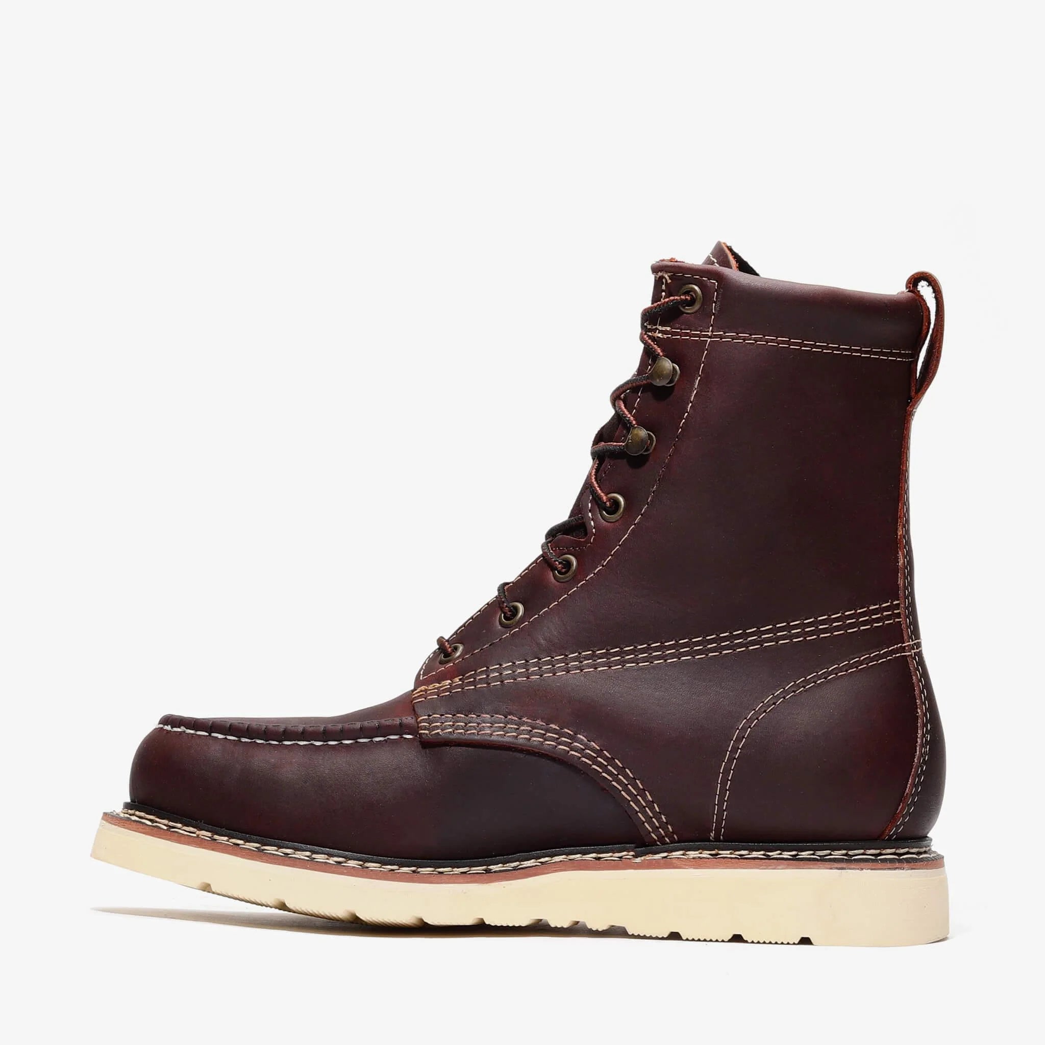 Bonanza Men´s Frontier Classic 8" Steel Moc Toe Work Boots - Burgundy - Left Side View