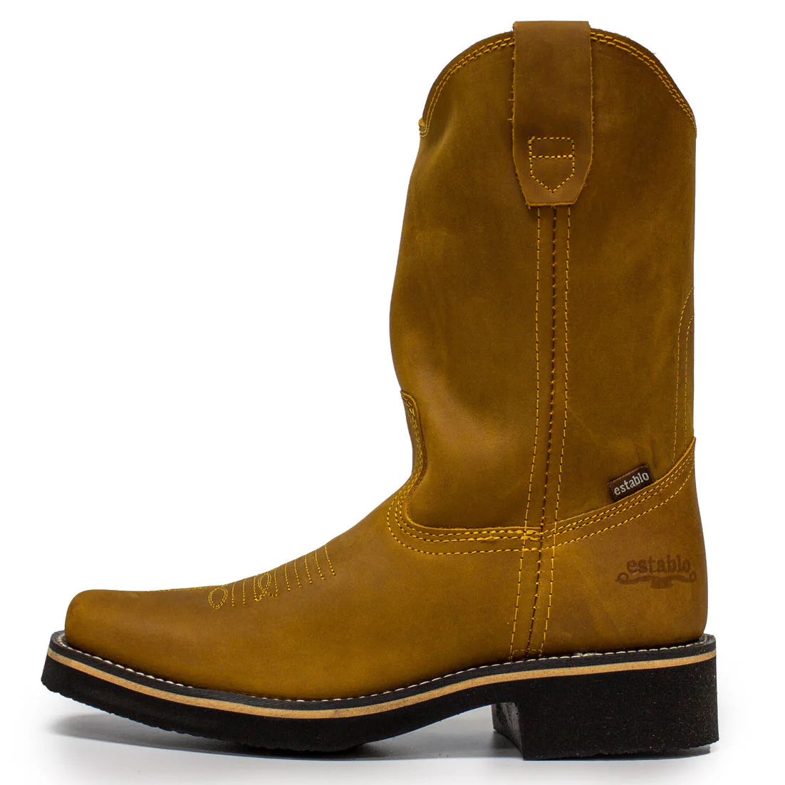 Establo Genuine Leather Pull-On Square Toe Work Boots - Soft Toe (Mango)