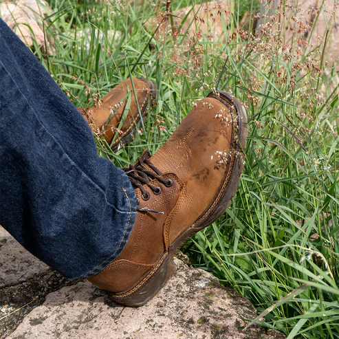 Cebu Hawk Lace-Up Square Toe Ankle Work Boots - Steel Toe (Tan)