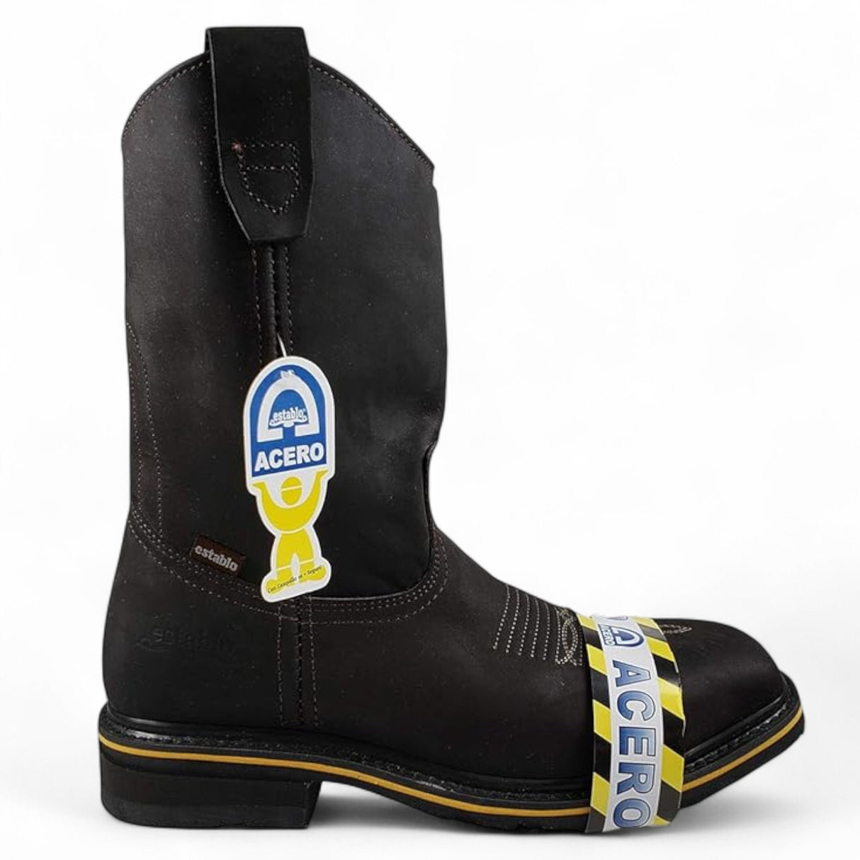 Establo Genuine Leather Pull-On Square Toe Work Boots - Steel Toe (Chocolate)