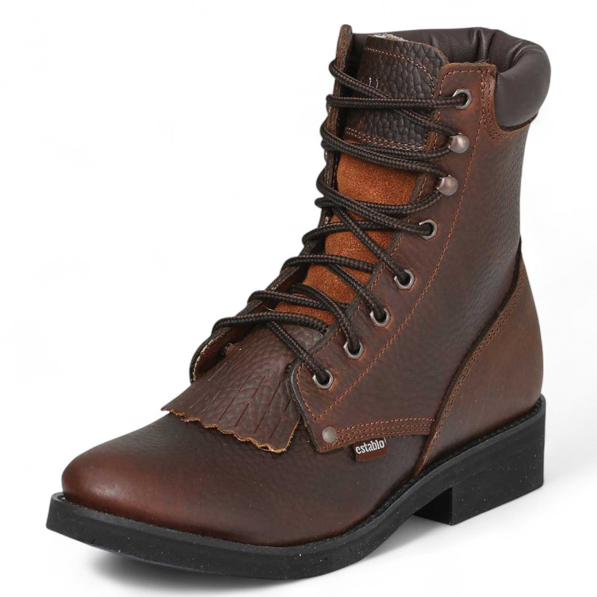 Establo Genuine Leather Moc Toe Lace-Up Work Shoes - Soft Toe
