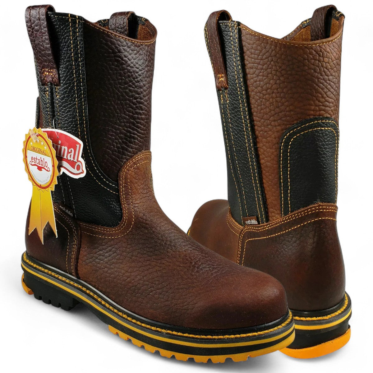 Establo Genuine Leather Track Sole Pull-On Work Boots - Soft Toe