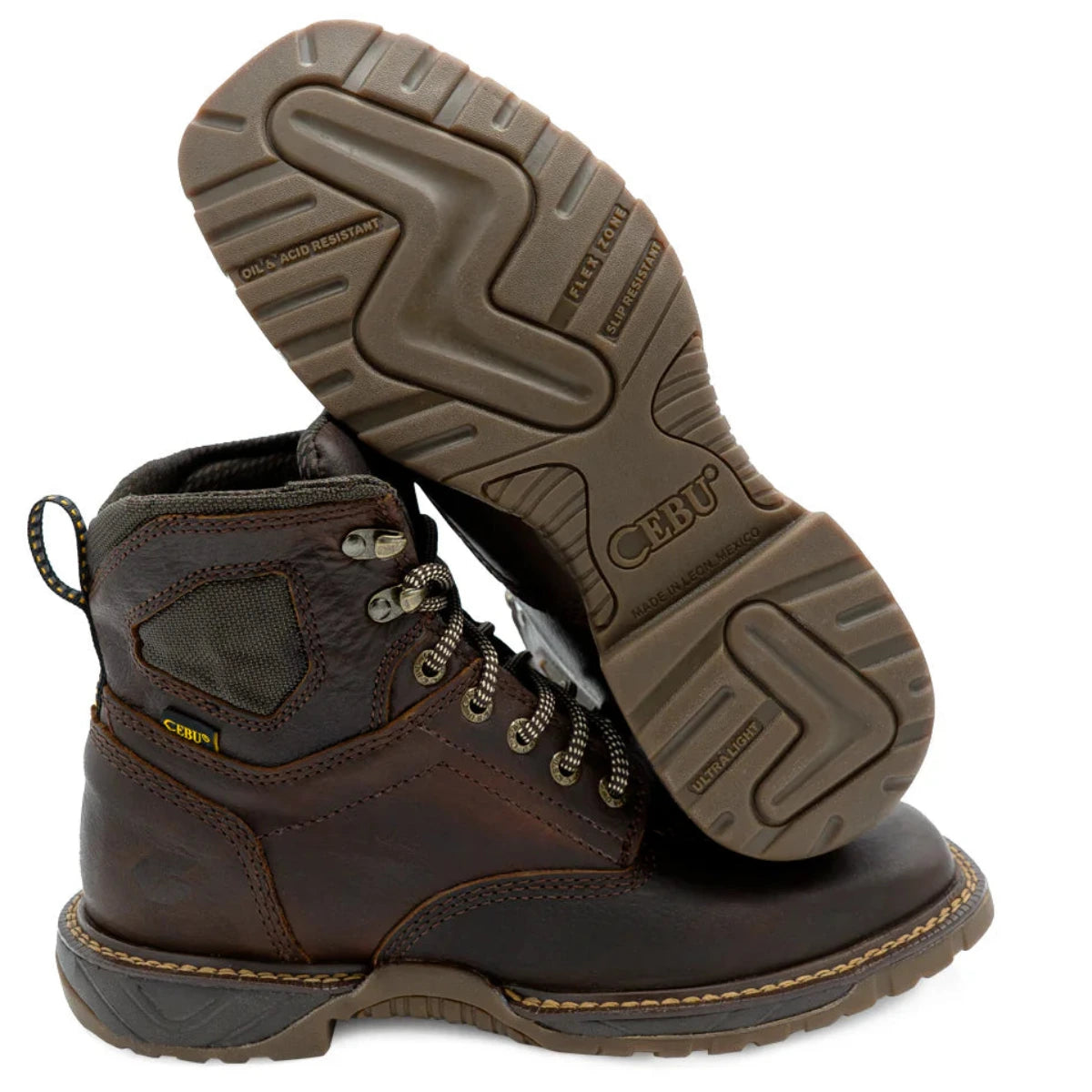 Botas de trabajo Cebu Hawk con cordones y punta cuadrada - Punta blanda (marrón)
