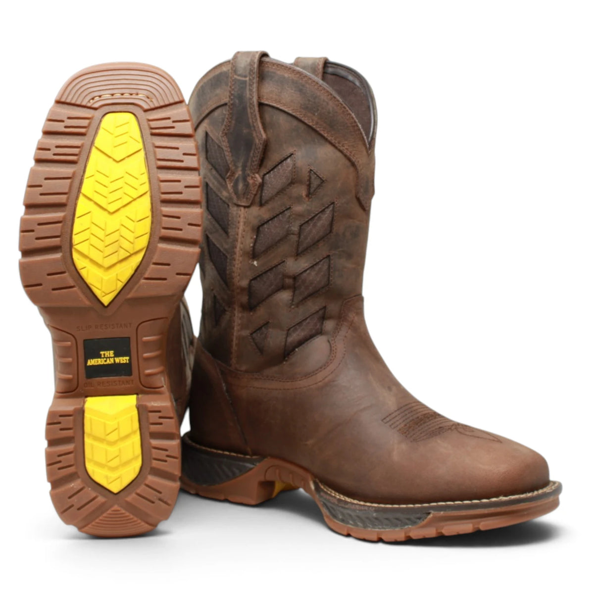 American West Men´s Genuine Leather Soft Toe Work Boot - Brown - Side/Sole View