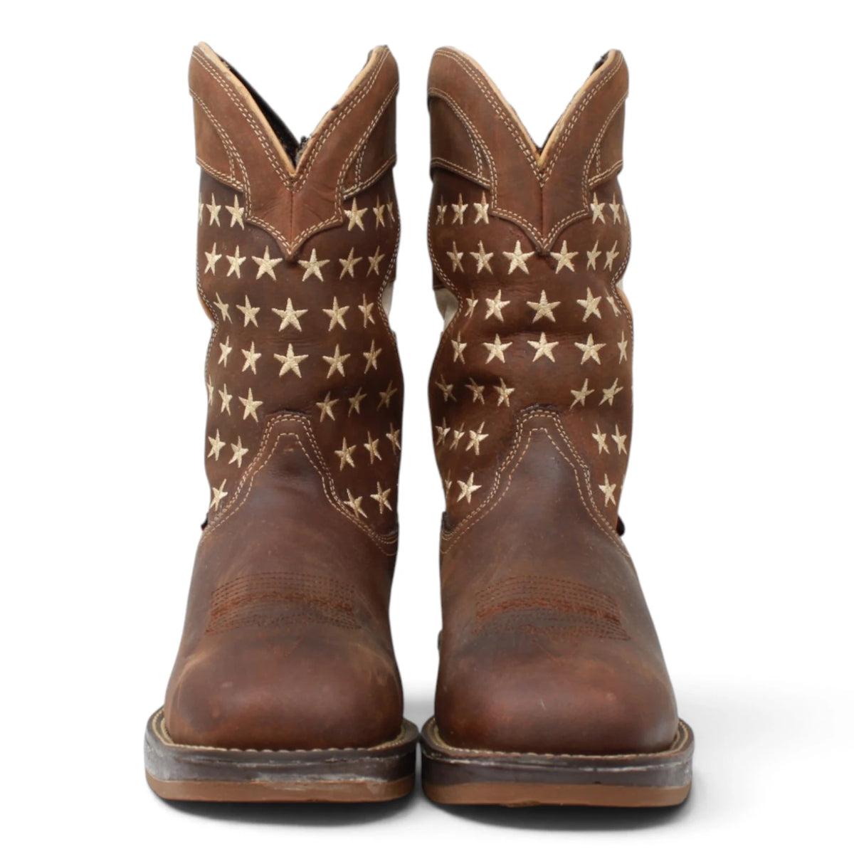 American West Men´s Genuine Leather US Flag Work Boot - Brown - Pair Front View