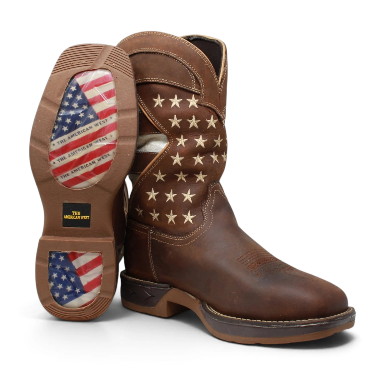 American West Men´s Genuine Leather US Flag Work Boot - Brown - Side/Sole View