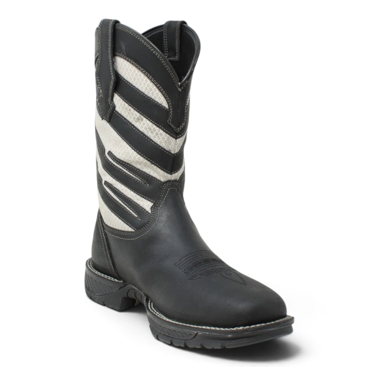 American West Men´s Genuine Leather Soft Toe Work Boot - Black & White - Side View