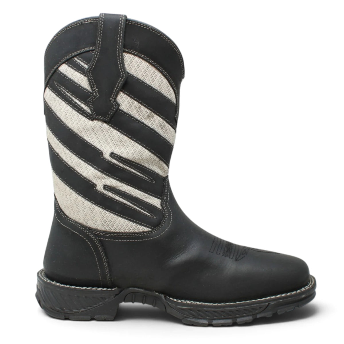 American West Men´s Genuine Leather Soft Toe Work Boot - Black & White - Right Side View
