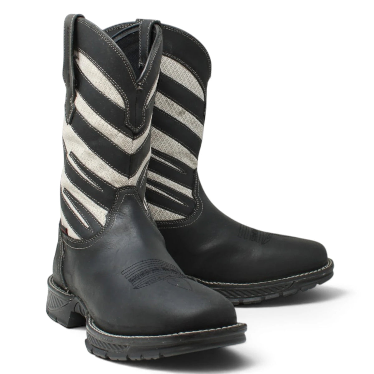 American West Men´s Genuine Leather Soft Toe Work Boot - Black & White - Pair Side View