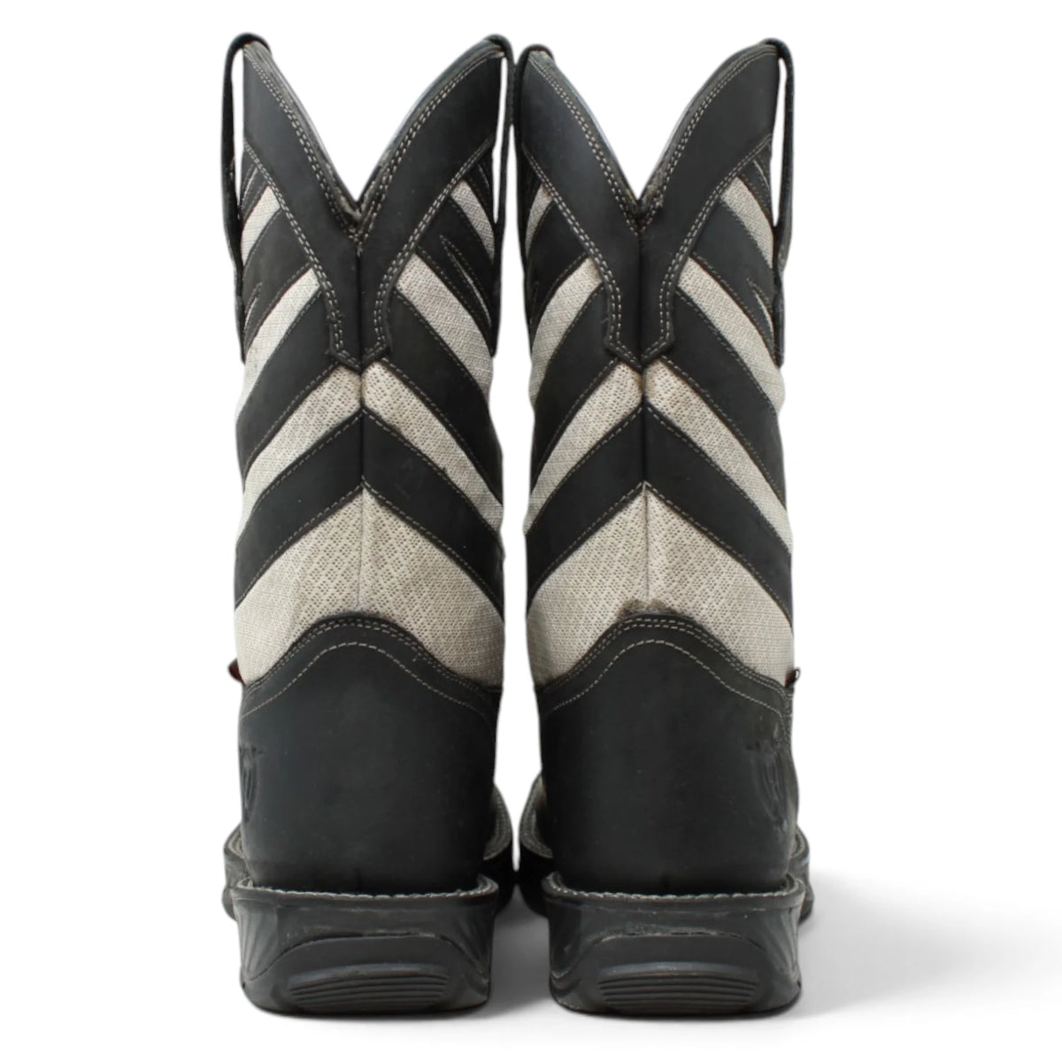 American West Men´s Genuine Leather Soft Toe Work Boot - Black & White - Pair Back View