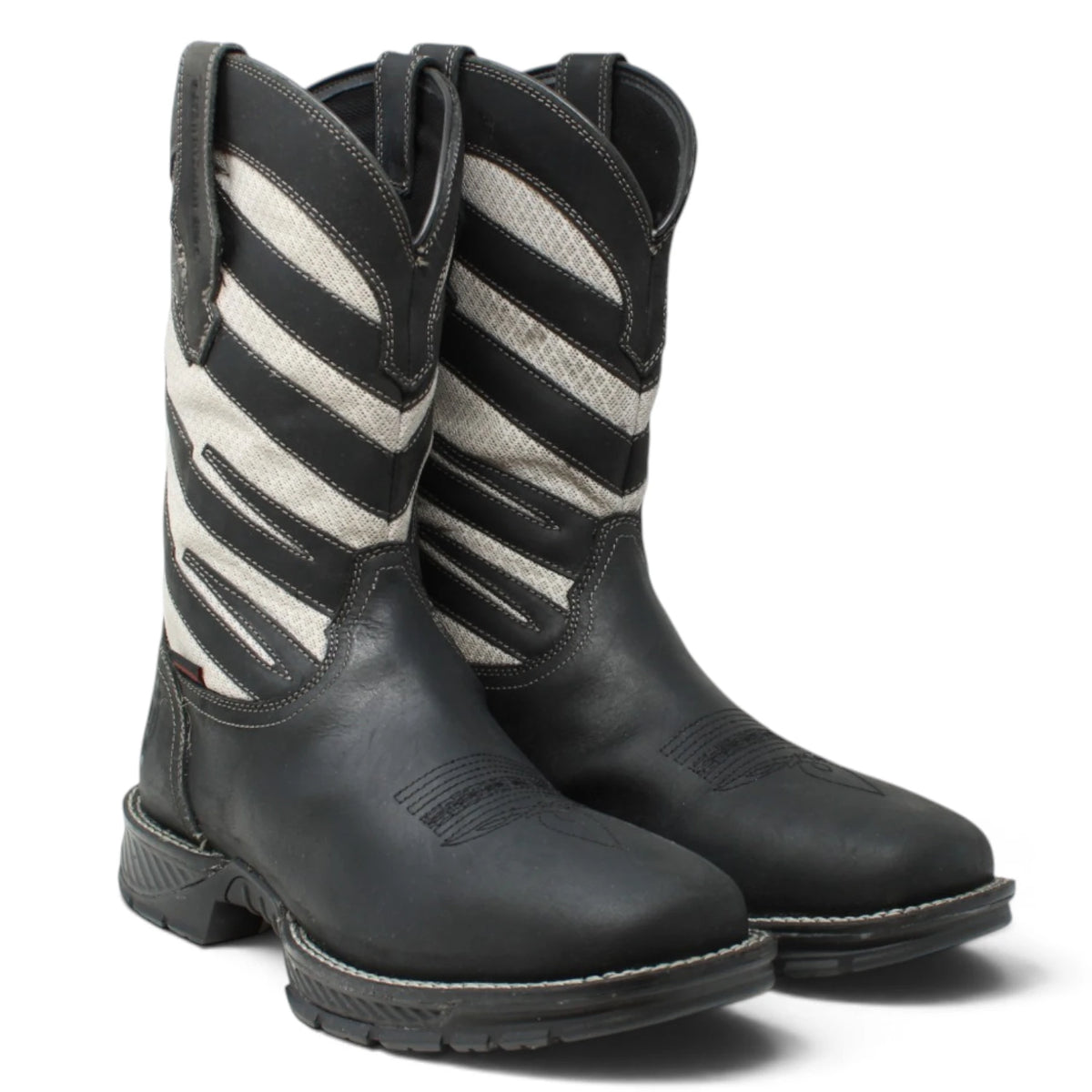 American West Men´s Genuine Leather Soft Toe Work Boot - Black & White - Pair Side View