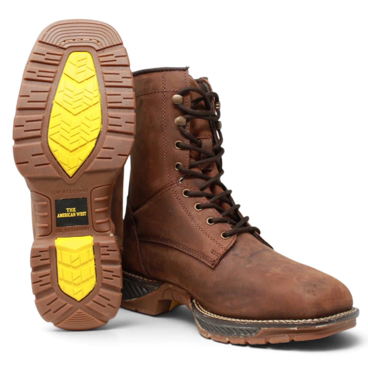 American West Men´s Genuine Leather Lace-Up Composite Toe Work Boot - Brown - Side/Side View