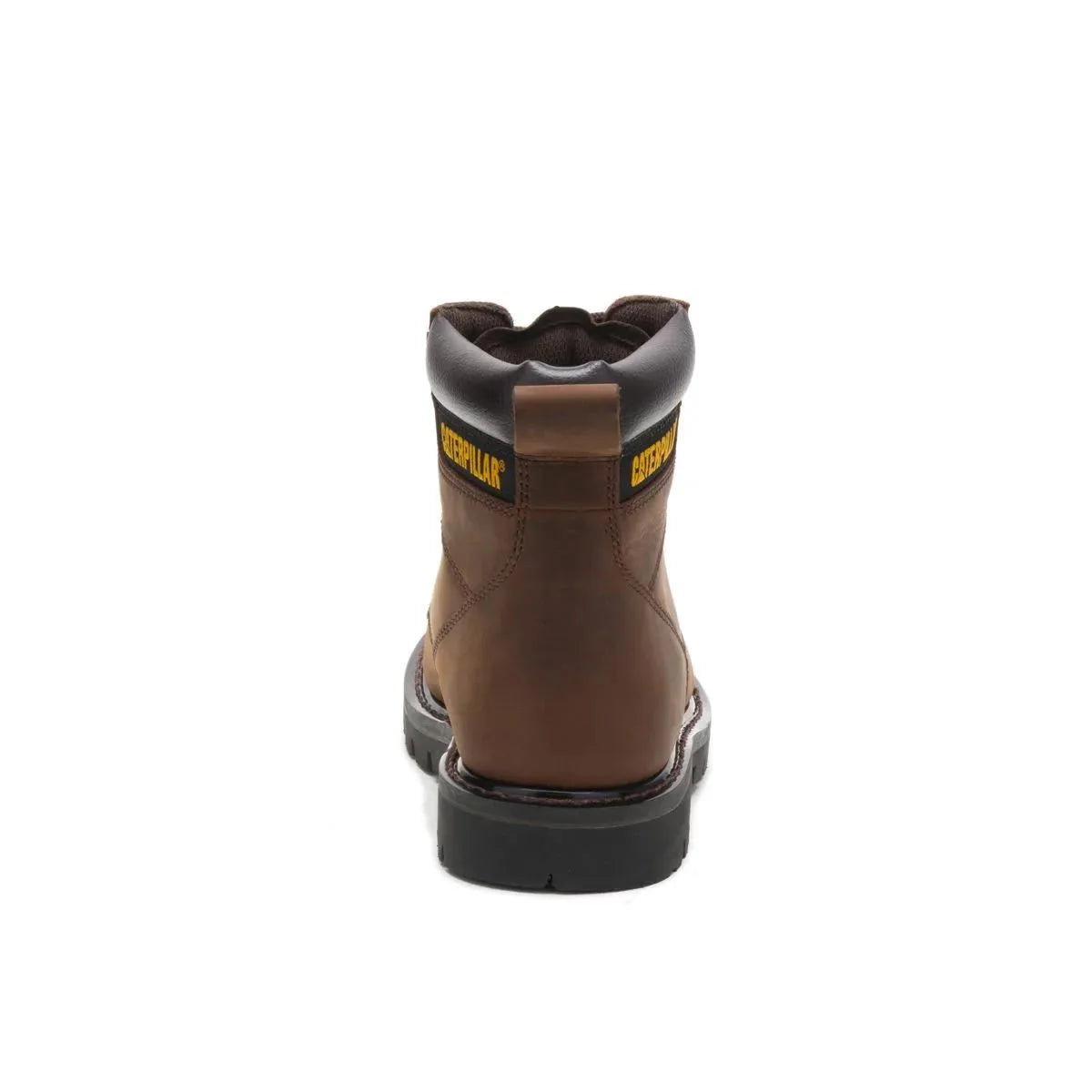 Men's Second Shift soft toe work boots in dark brown by CAT back view