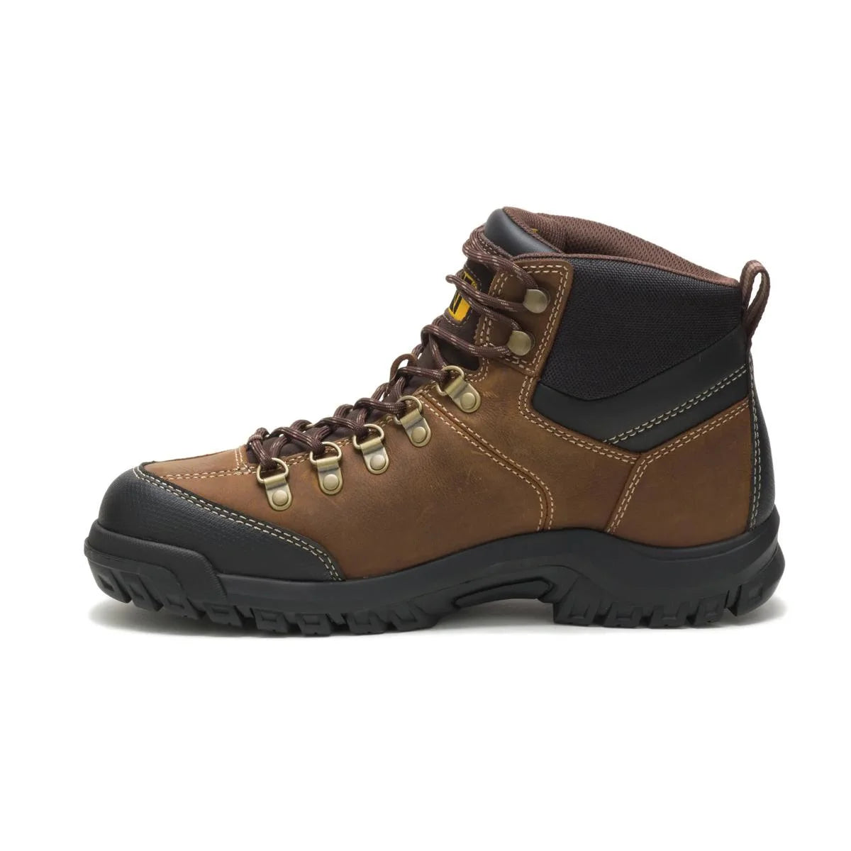 Men's Threshold waterproof work boots in real brown by CAT left side view