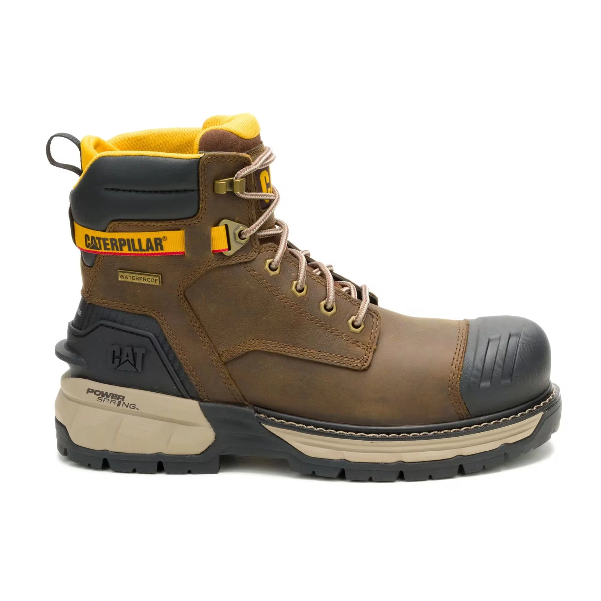 Men's 6″ Excavator waterproof composite toe work boots with Power Spring technology in pyramid sand by CAT right side view