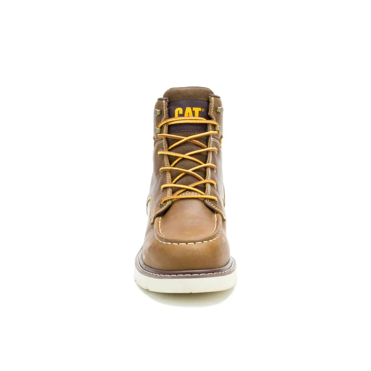 Men's Reclaimer wedge waterproof steel toe work boots in pyramid color by CAT front view
