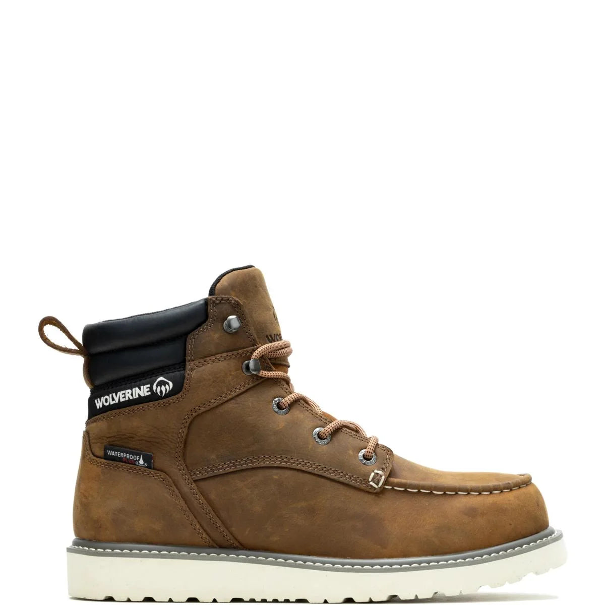 Men's 6″ Trade Wedge moc toe steel toe work boots in sudan brown by Wolverine right side view