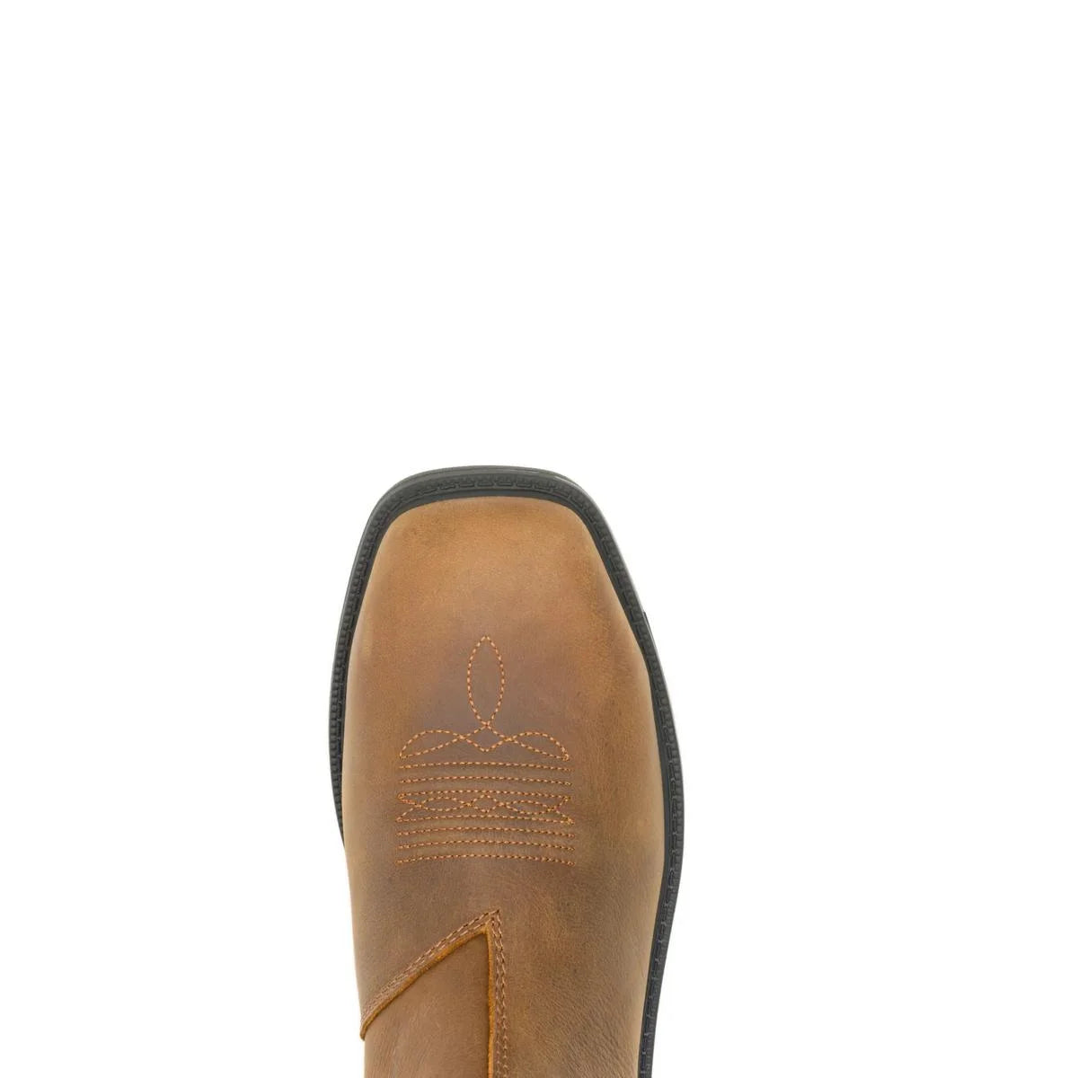 Men's Rancher Level Chelsea slip-on steel toe work boots in sudan brown by Wolverine toe view