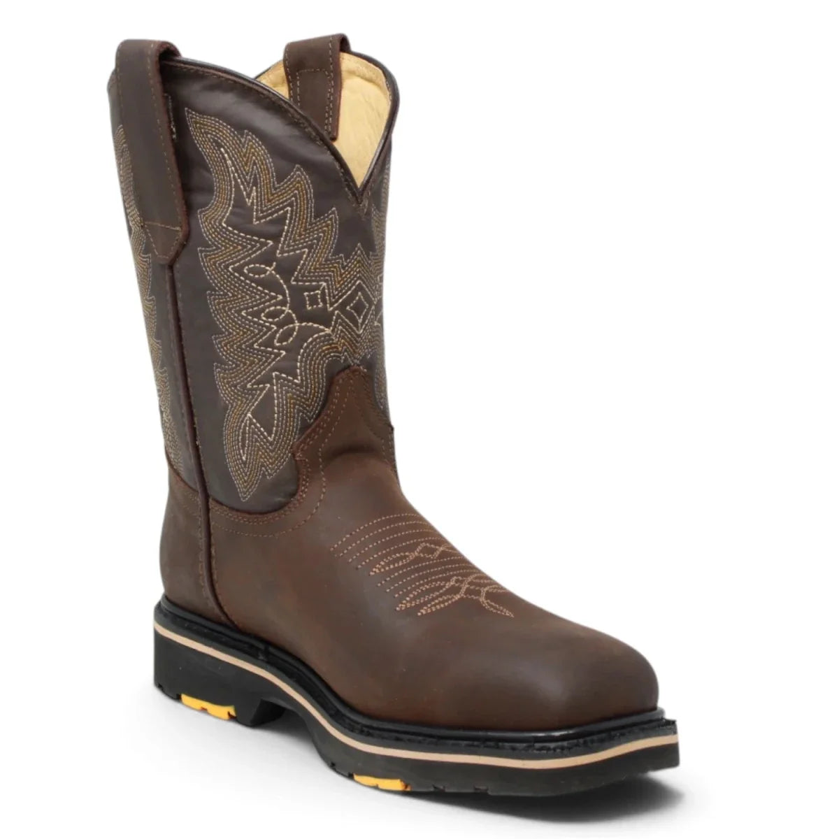 Black Stone leather western work boots with double-density outsole - Chocolate
