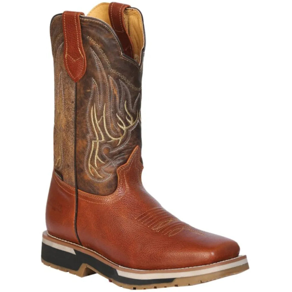 Establo Men´s Genuine Leather Pull-On Square Toe Work Boots - Honey Color - Side View