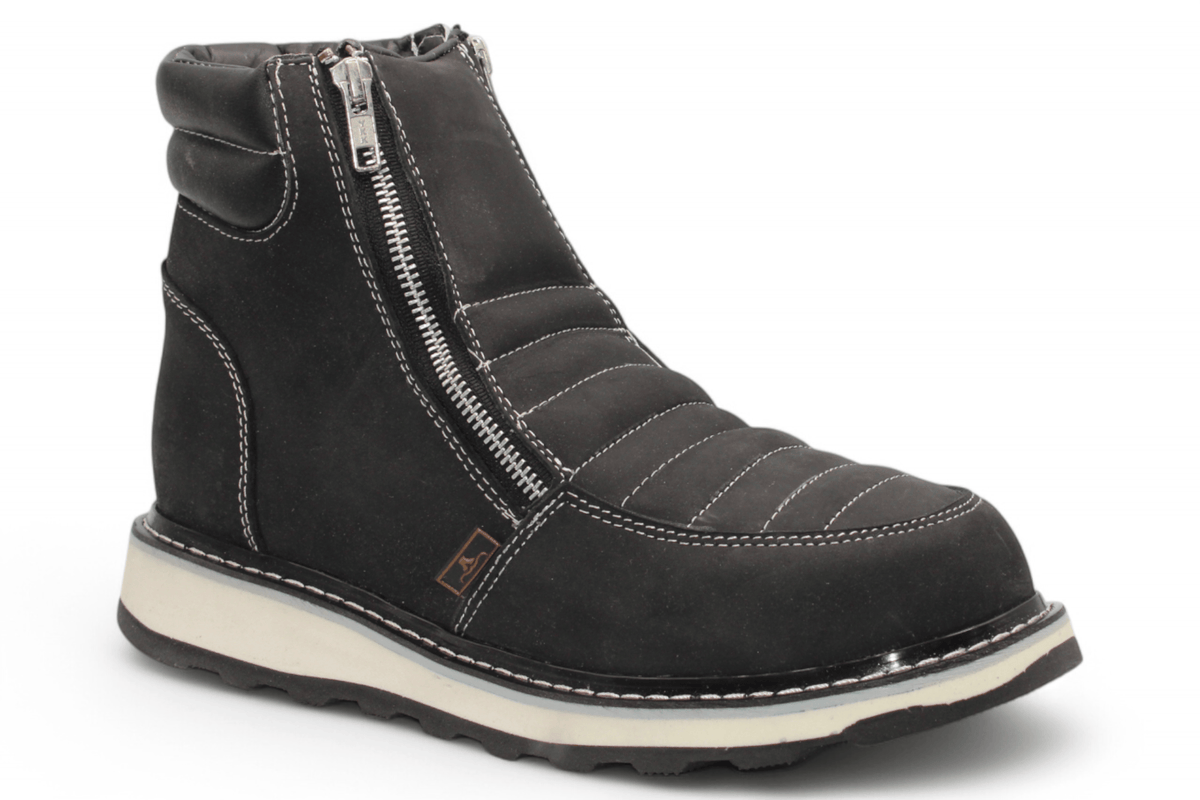 Hooch Boots Boots Men’s Genuine Leather Round Toe Work Shoes Black Color – Hooch Boots - Side View