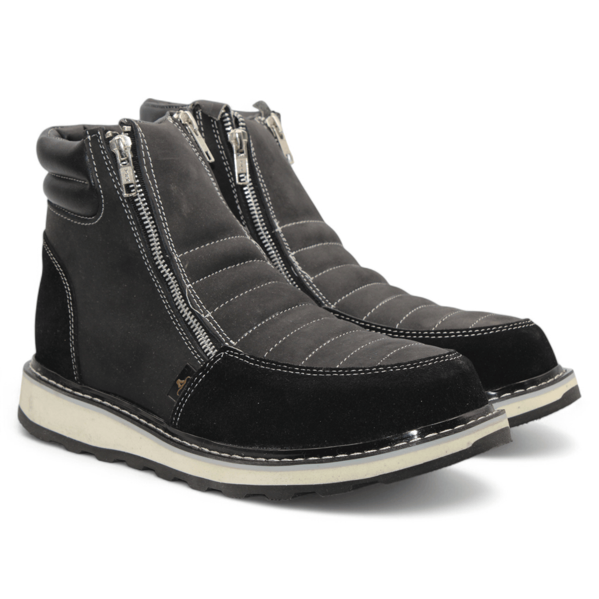 Hooch Boots Boots Men’s Genuine Leather Round Toe Work Shoes Black Color – Hooch Boots - Pair Side View