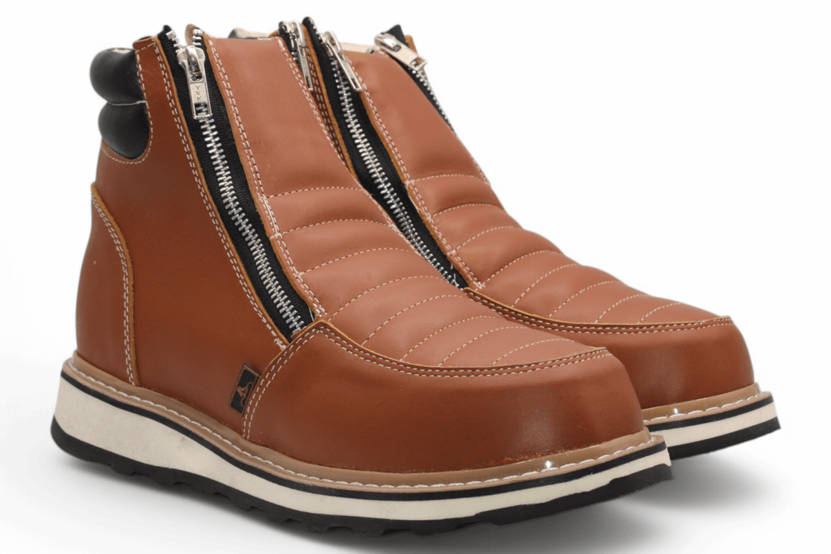 Hooch Boots Boots Men’s Genuine Leather Round Toe Work Shoes Honey Color – Hooch Boots - Pair Side View