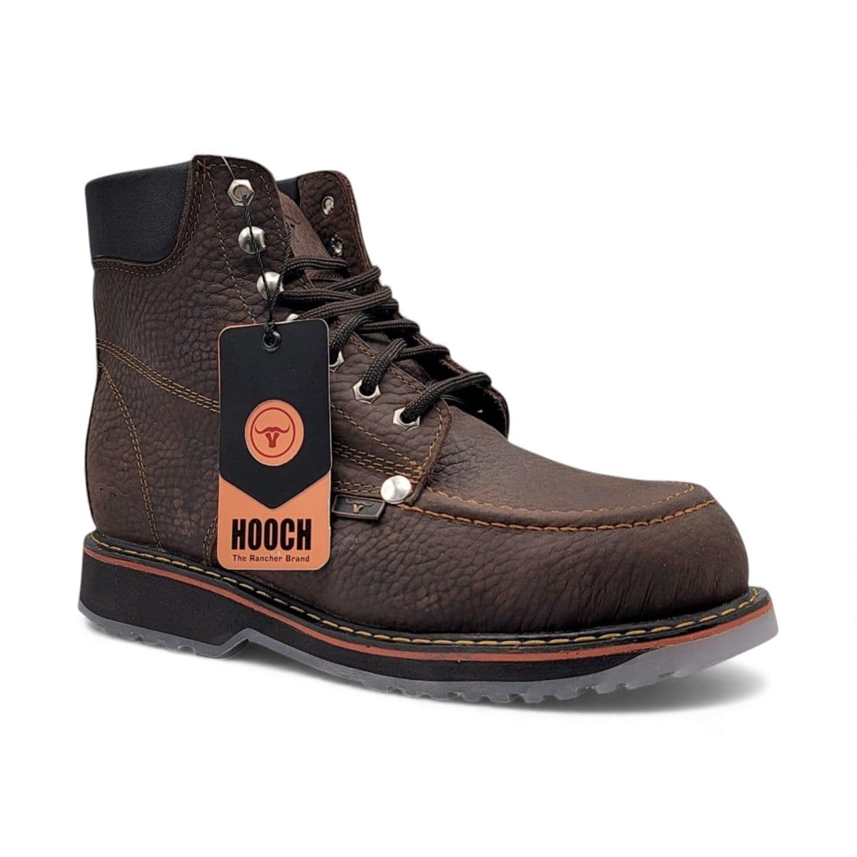 Hooch Boots H801T94 men's 6-inch chocolate genuine leather moc toe work boots ange view