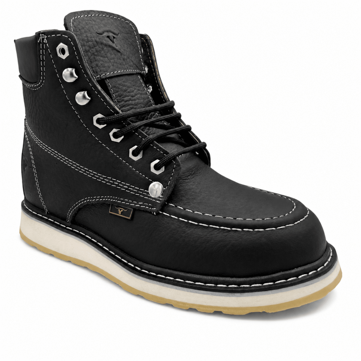 Men’s Black Genuine Leather Moc Toe Work Boots – Hooch Boots H80105 side view