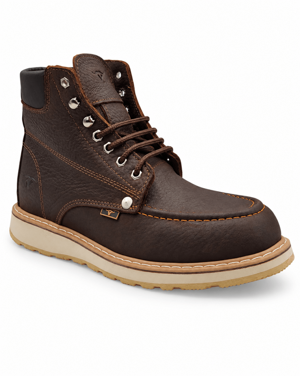 Hooch Botas de Trabajo Zapato de Trabajo de 6" para Hombre Punta Moc Suave de Piel Genuina Color Chocolate con Suela de Hule Antiderrapante Resistente a Aceite – Hooch Boots H80194