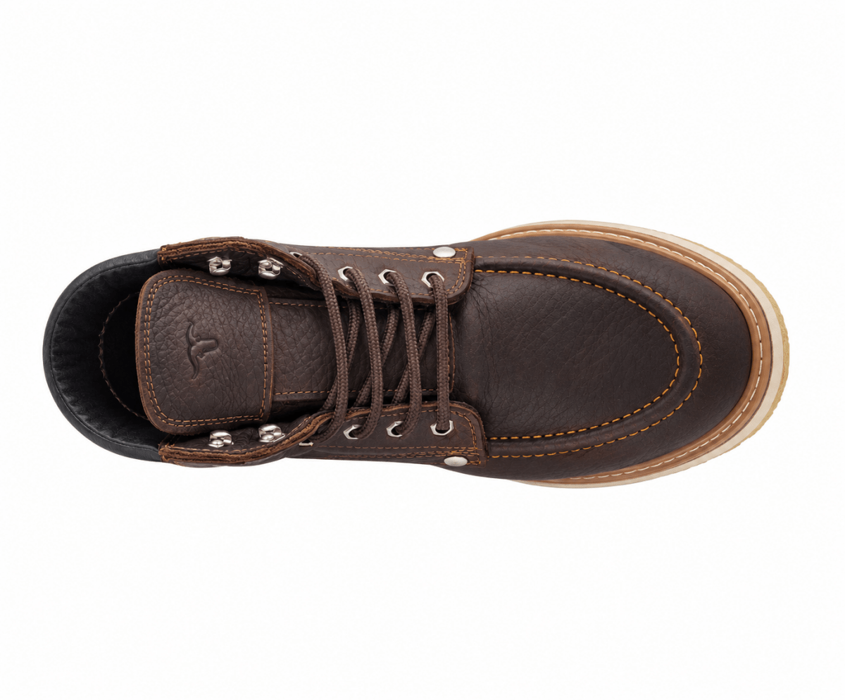Hooch Boots H80194 men's 6" chocolate genuine leather soft moc toe work boots top view