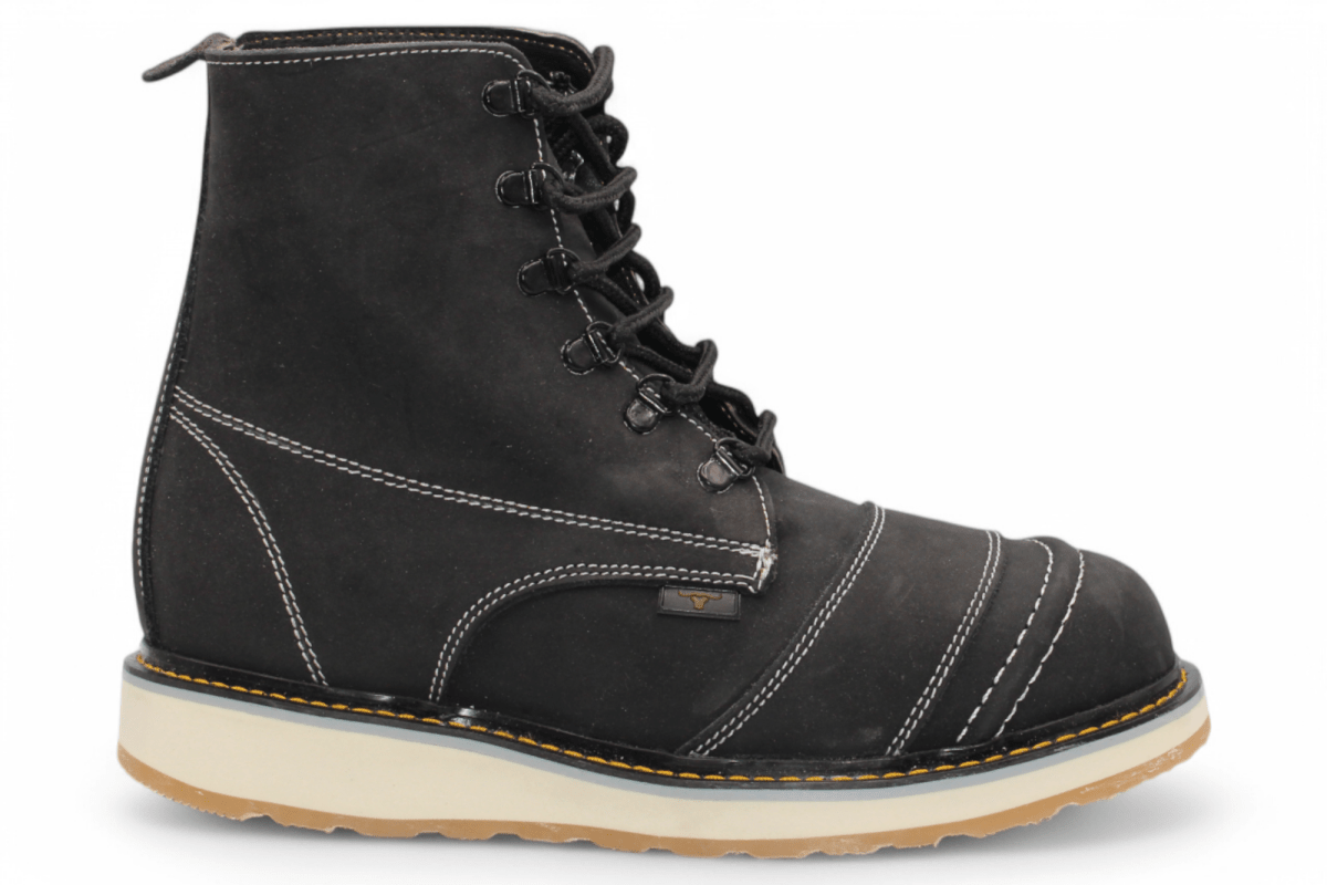 Hooch Boots H50205 men's black Crazy Horse leather round toe work shoes side view