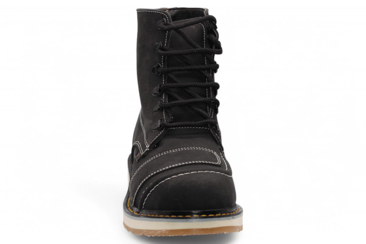 Hooch Boots H50205 men's black Crazy Horse leather round toe work shoes front view