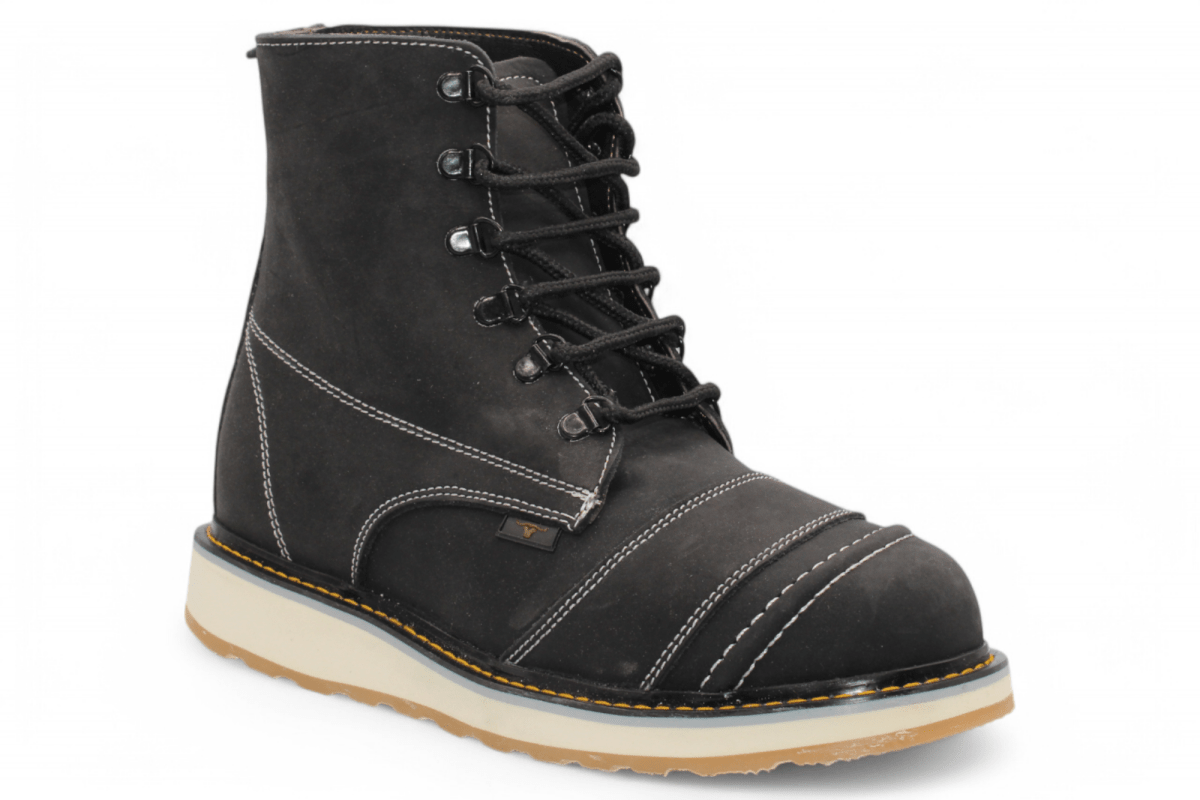 Hooch Boots H50205 men's black Crazy Horse leather round toe work shoes angle view