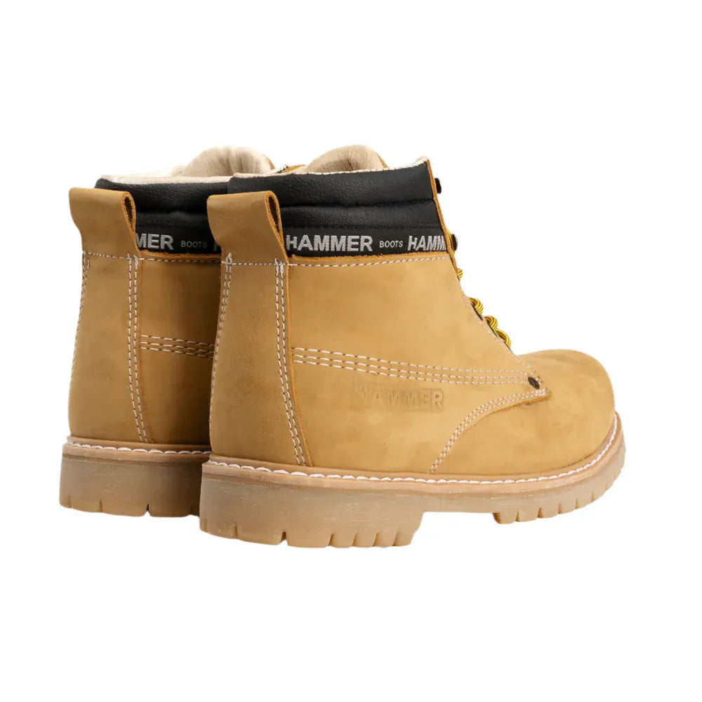 Hammer Men's Murphy Tractor Sole Suede Leather Soft Round Toe Work Boots - Honey - Pair Back View